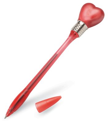 PENNA SFERA IN PLASTICA A FORMA DI CUORE LAMPEGGIANTE REFILL BLU