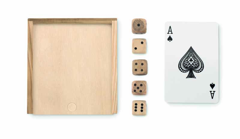 SET GIOCO DA POKER CON 54 CARTE E 5 DADI 10X9X2CM