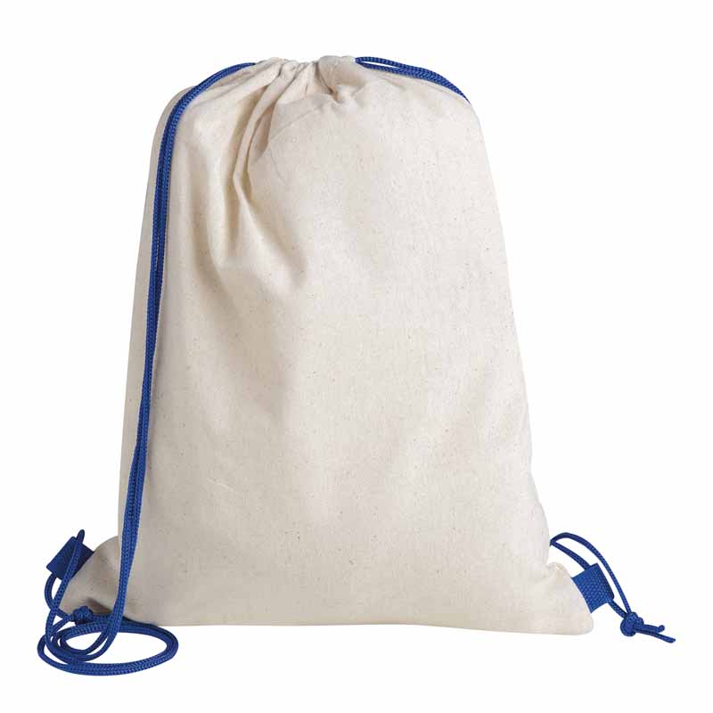 SACCA ZAINO IN COTONE CON CORDINI COLORATI cm 33x45