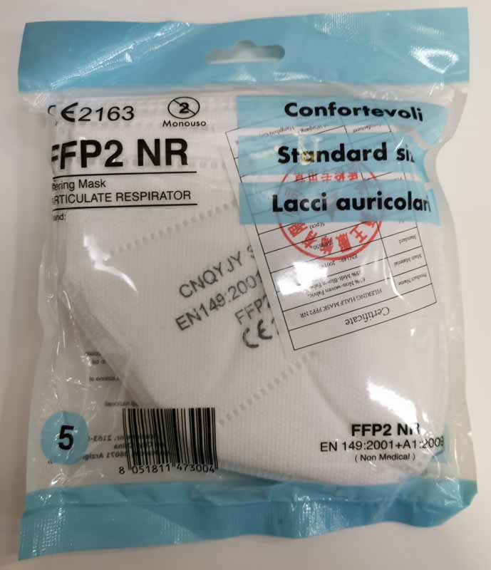 MASCHERINA FFP2 CERTIFICATA COLORE BIANCO (CONFEZIONI DA 5 PZ -