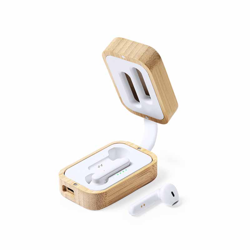 AURICOLARI BLUETOOTH 5.0 CON CUSTODIA IN BAMBOO cm 7,8x3,2x3,2