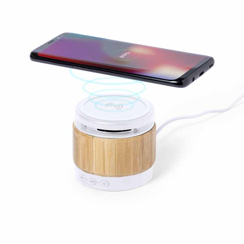 SPEAKER BLUETOOTH IN BAMBOO CON CARICATORE WIRELESS cm 6,8x7,4Ø