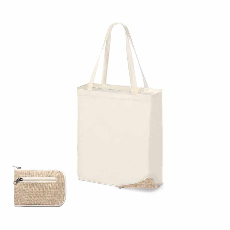 SHOPPER PIEGHEVOLE IN COTONE 110gr E BASE IN JUTA 34,5x39x10 cm