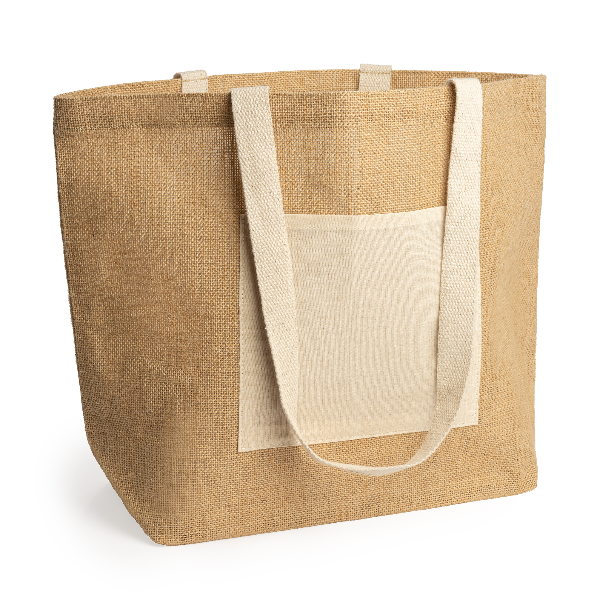 SHOPPER IN JUTA LAMINATA CON TASCA FRONTALE cm 48x35x15