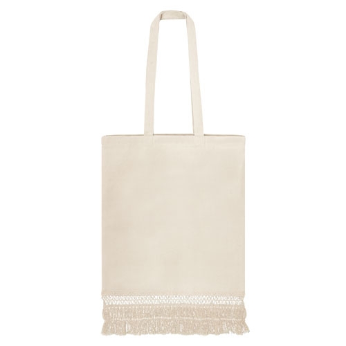 SHOPPER IN COTONE MANICI LUNGHI E FRANGE, 260 gr cm 38x42