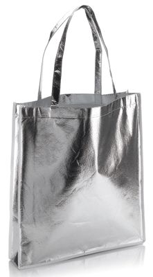 SHOPPER IN TNT LAMINATO LUCIDO CON MANICI LUNGHI E SOFFIETTO
