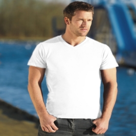 T-SHIRT UOMO SCOLLO V MANICA CORTA BIANCA 150gr