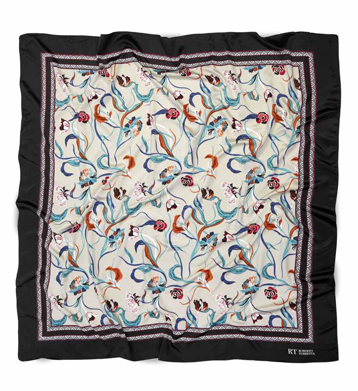 TORRETTA FOULARD IN POLIESTERE MOTIVO "FLOWER HARMONY" cm 120x12